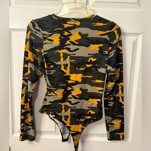 Fashion Nova Camouflage Print Bodysuit NWOT Size Large
